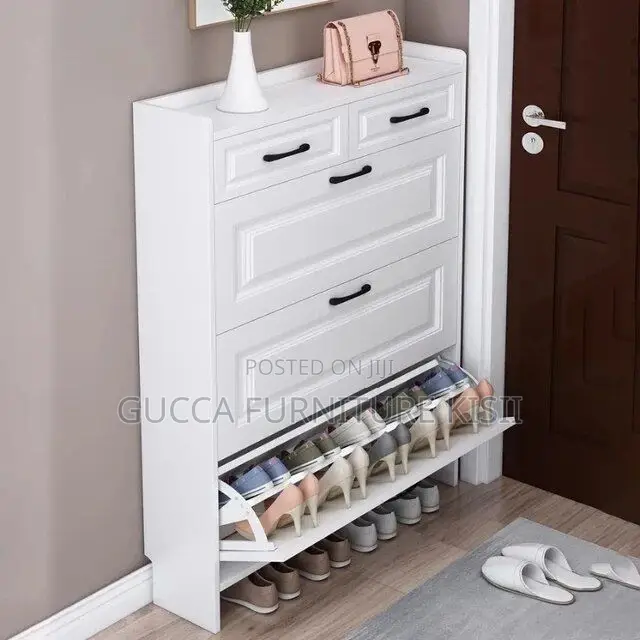 White Wooden Flip Shoe Rack