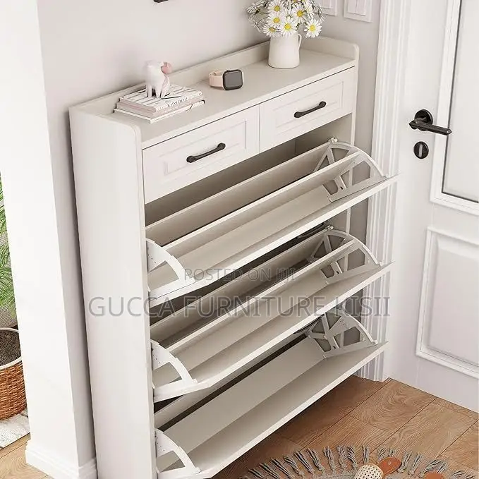 White Wooden Flip Shoe Rack