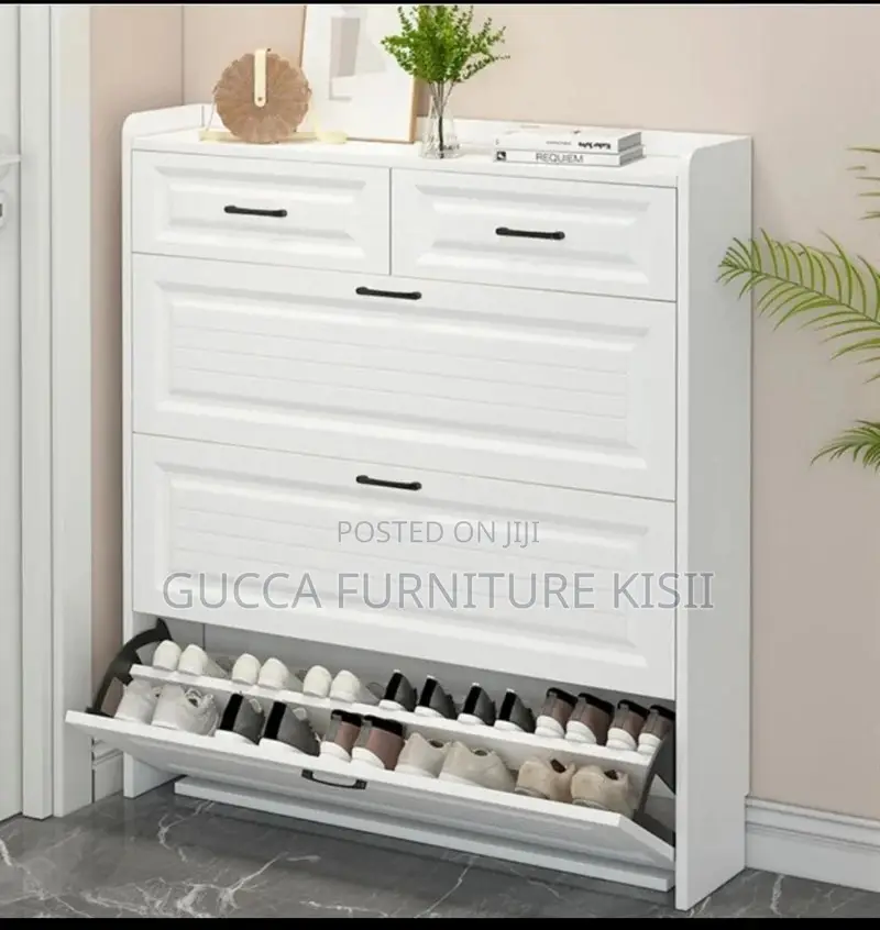 White Wooden Flip Shoe Rack