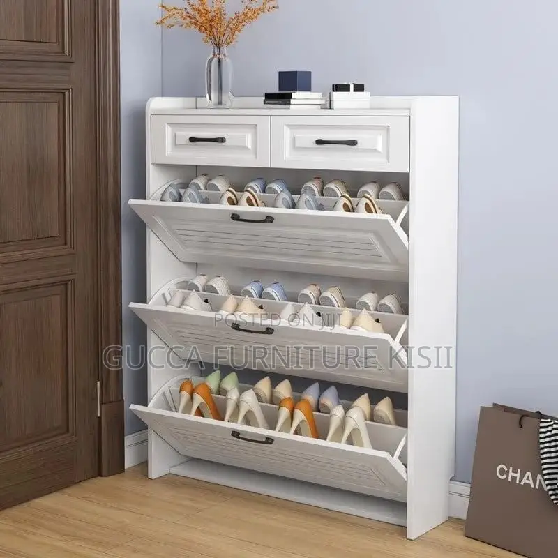 White Wooden Flip Shoe Rack