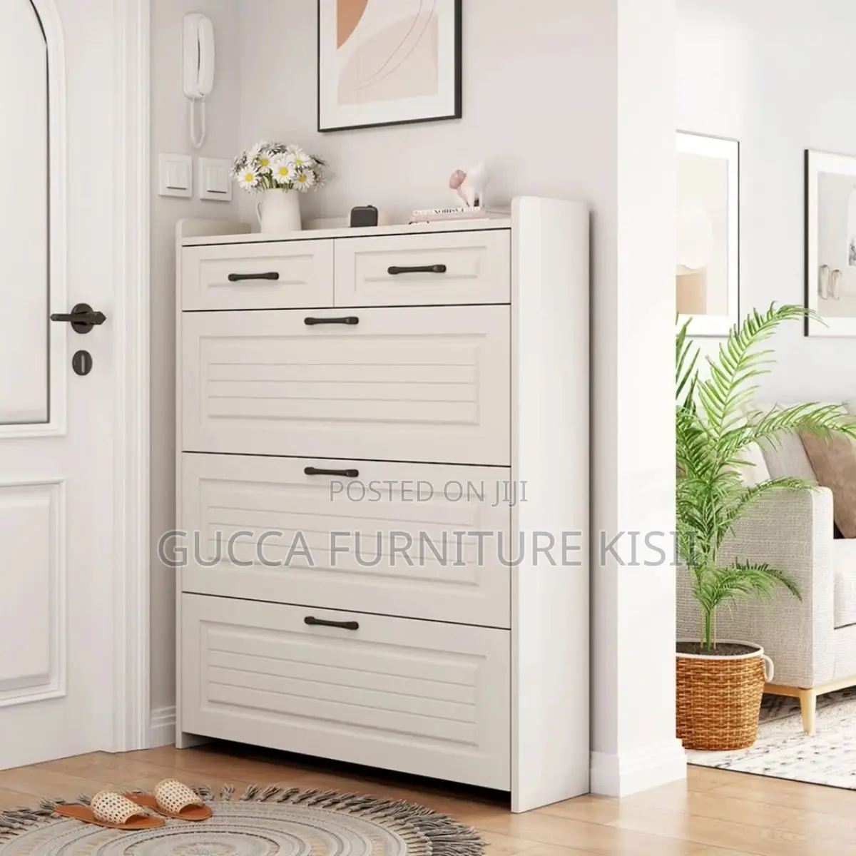 White Wooden Flip Shoe Rack