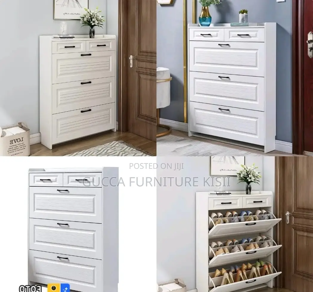 White Wooden Flip Shoe Rack