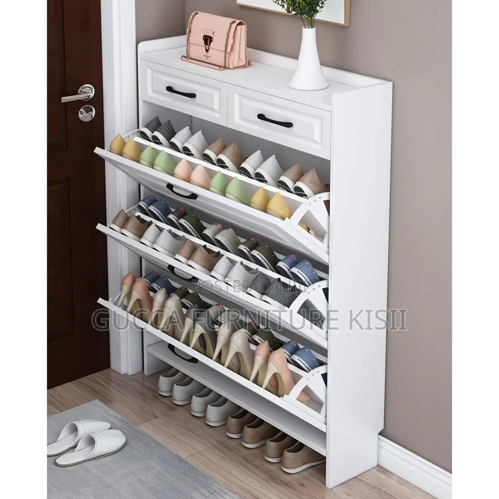 White Wooden Flip Shoe Rack