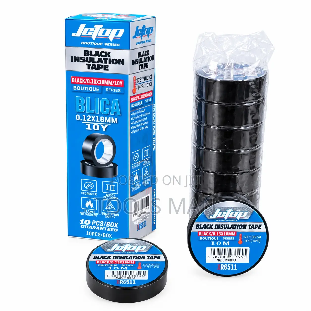 Electrical Insulation Tape 0.13mm X 18mm X 10M Black Blica 10-Pack Box