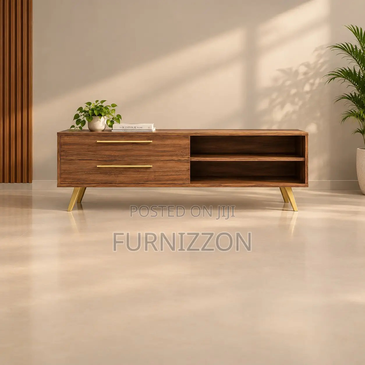 Walnut Gold Luxe TV Stand With Drawers