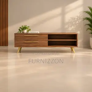 Walnut Gold Luxe TV Stand With Drawers