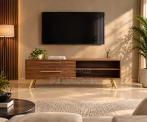 Walnut Gold Luxe TV Stand With Drawers
