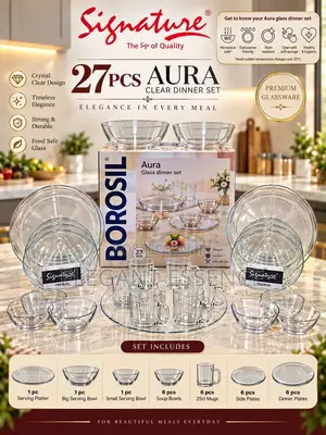 Signature Borosil 27Pcs Aura Clear Glass Dinner Set