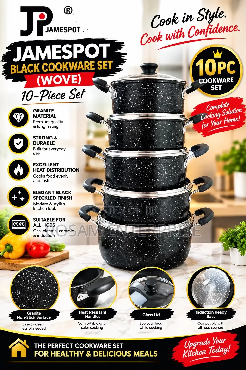 10Pcs James Pot Black Cookware Set(Wove)