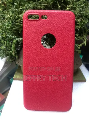 Red Textured Faux-Leather Back Cover Case a Cutout for an Apple