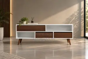 White TV Stand With Triple Walnut Drawers
