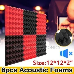 6 PCS Soundproof Acoustic Foam Studio Wedge Wall Tiles Black + Red