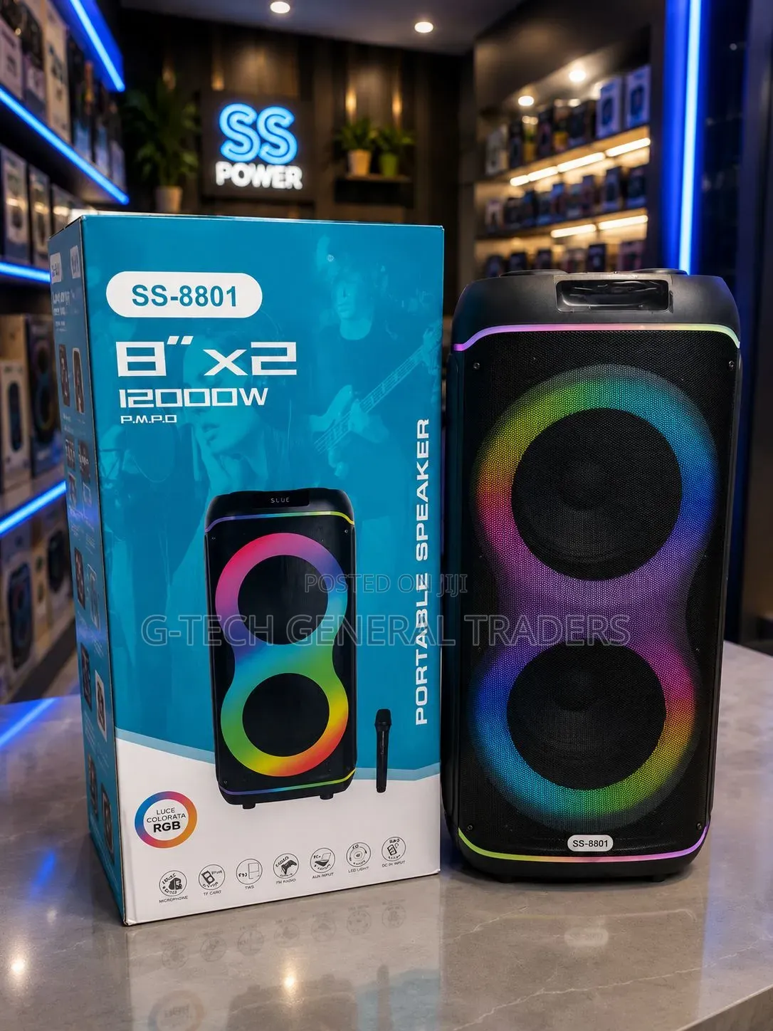 Party Rocker RECHARGEABLE 1200w SS -8801 With Microphone