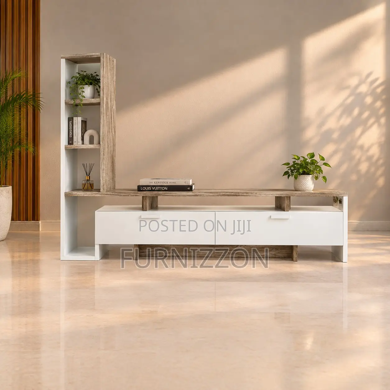 White Rustic Wood Tower TV Stand