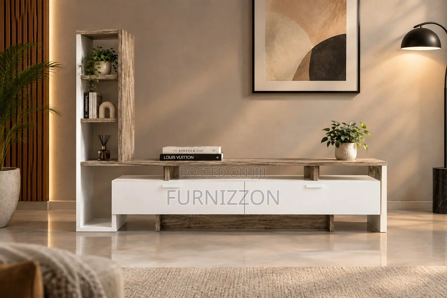 White Rustic Wood Tower TV Stand