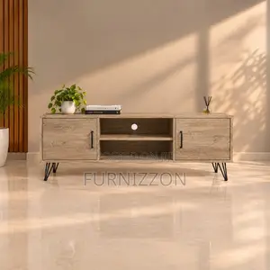 Industrial Oak TV Stand With Hairpin Legs