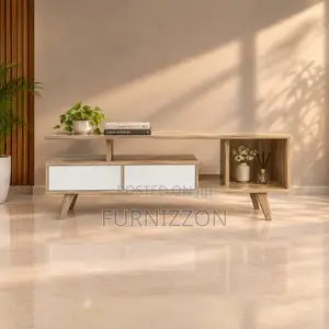 Light Wood TV Stand With White Drawers