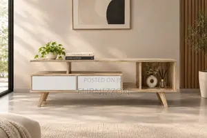 Light Wood TV Stand With White Drawers