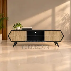 Black Wood Geometric TV Stand