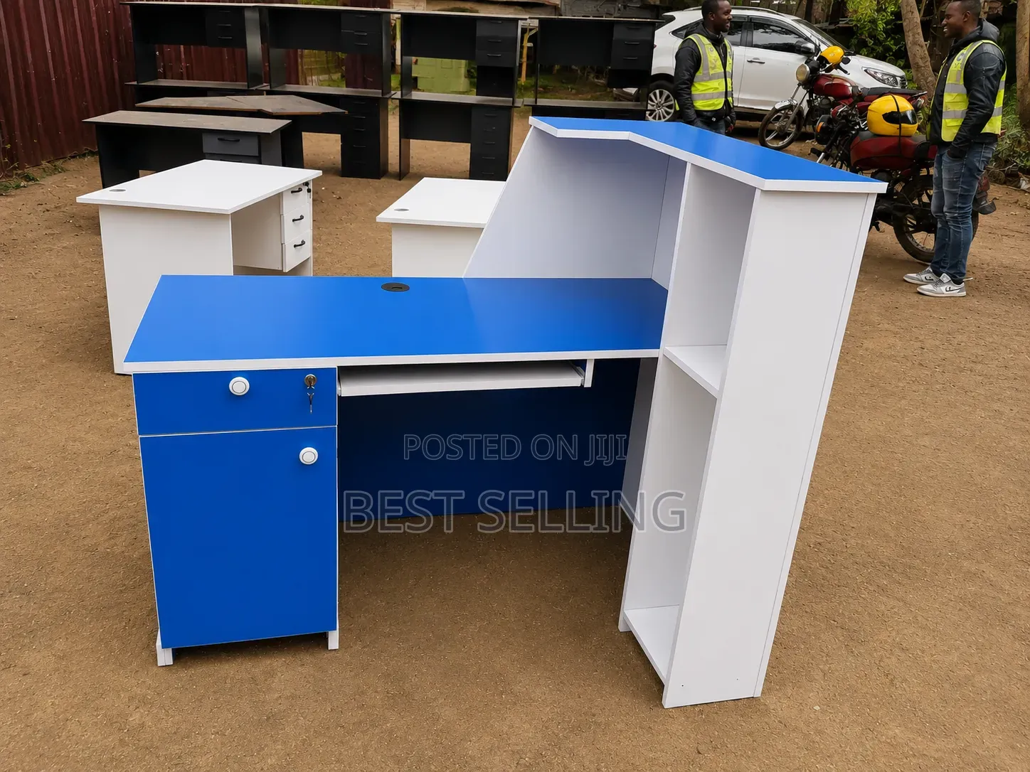 Stylish Blue White Bench Office Desk Reception Desk