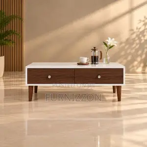 White Walnut Coffee Table With Twin Drawer