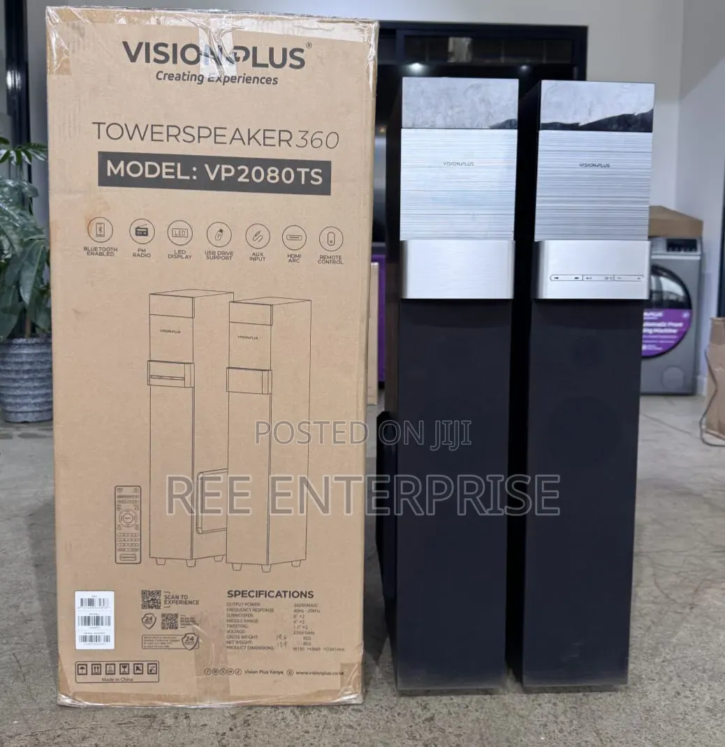 Vision Plus VP2080TS 360W Tower Speaker – Handcrafted Wood Cabinet