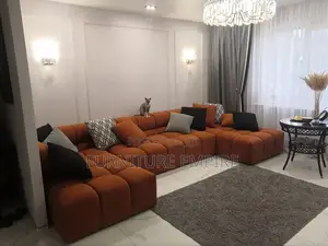 9 Seater U-Shaped Sofa Burnt Orange Tufted Design