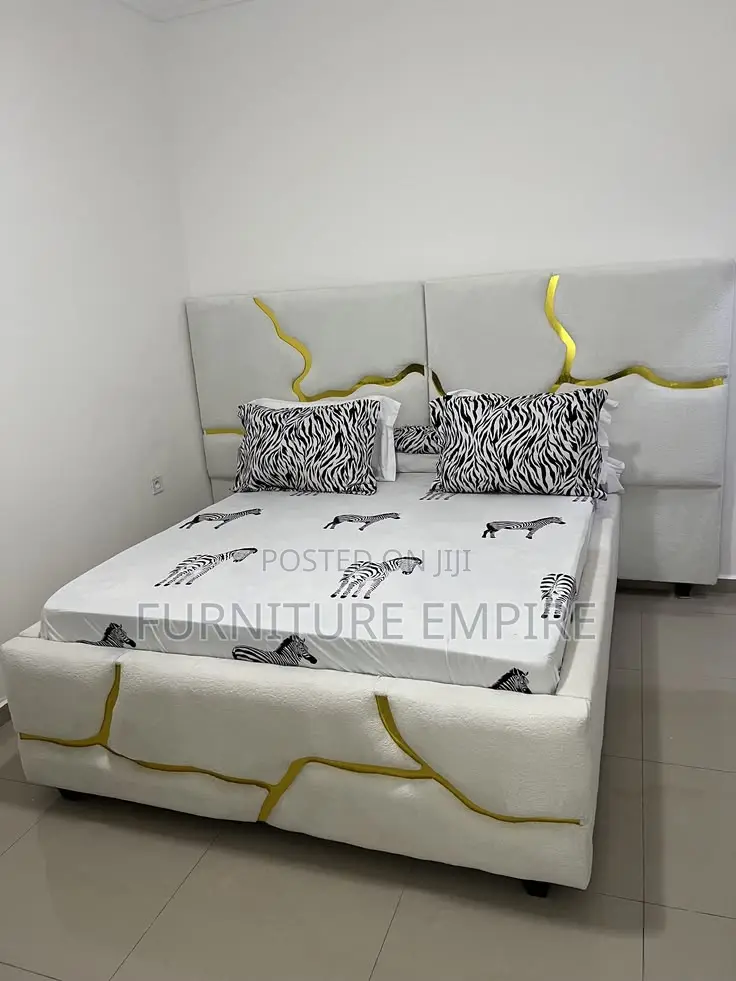 5 by 6 Bed Extended Headboard White Gold Design