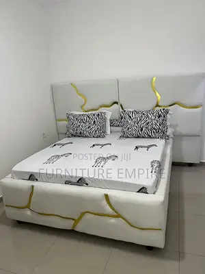 5 by 6 Bed Extended Headboard White Gold Design