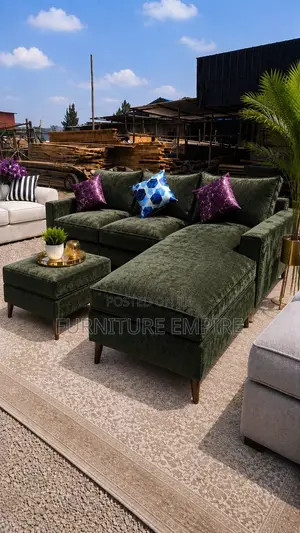 6 Seater L-Shaped Sofa Green Velvet Luxury