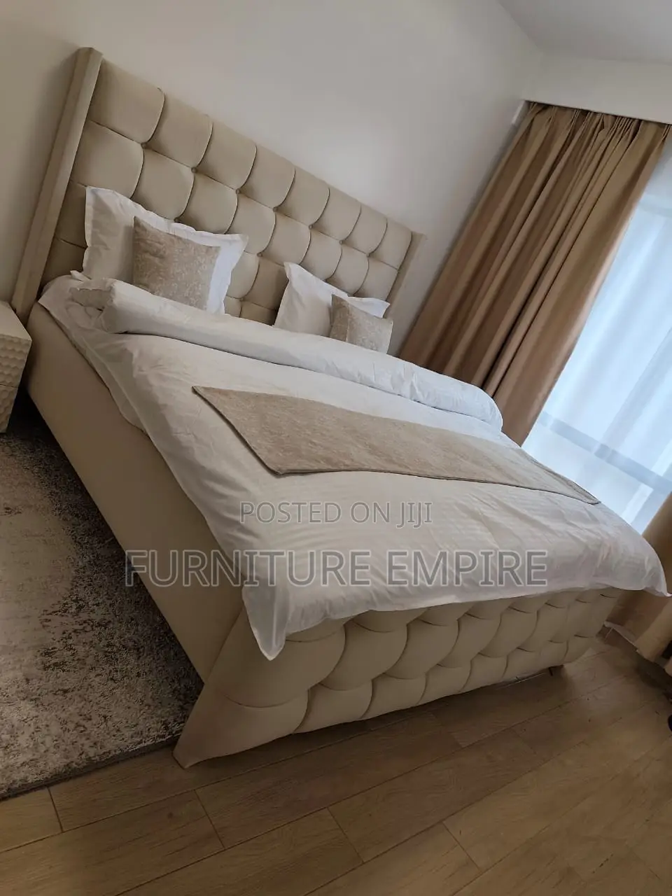 6 by 6 Chester Bed Beige Tufted Luxury