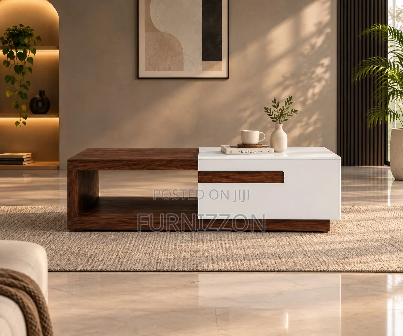 Walnut White Offset Coffee Table
