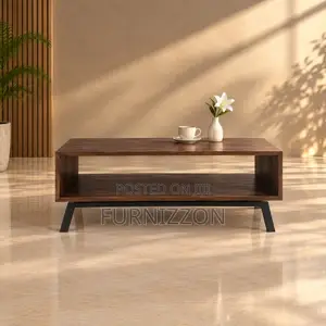 Walnut Coffee Table With Angled Metal Legs