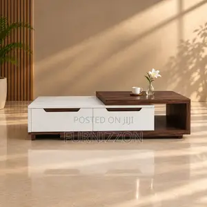 White Walnut Coffee Table With Double Drawers