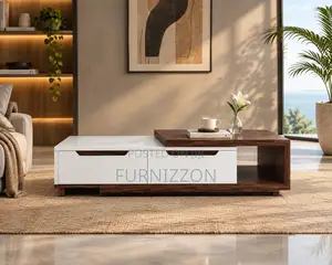 White Walnut Coffee Table With Double Drawers