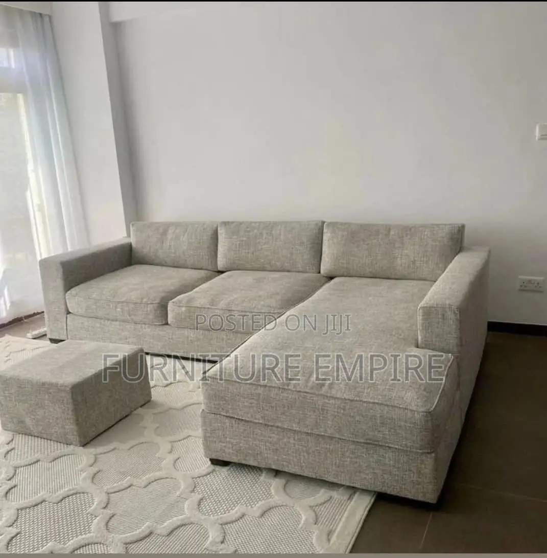 6 Seater L-Shaped Sectional Sofa Beige With Footrest
