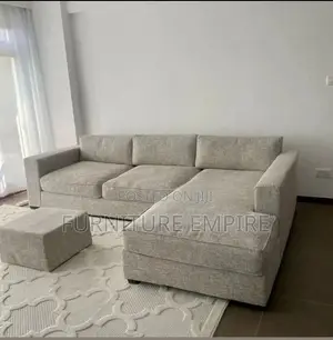 6 Seater L-Shaped Sectional Sofa Beige With Footrest