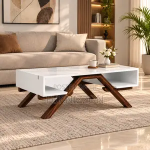 White Coffee Table With Crossed Wood Legs