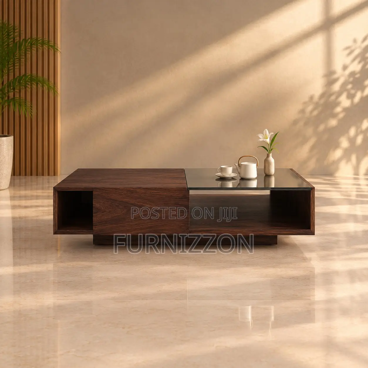 Walnut Coffee Table With Glass Insert