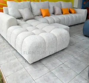 6 Seater L-Shaped Sofa Bubble Design Beige With Back Cushions
