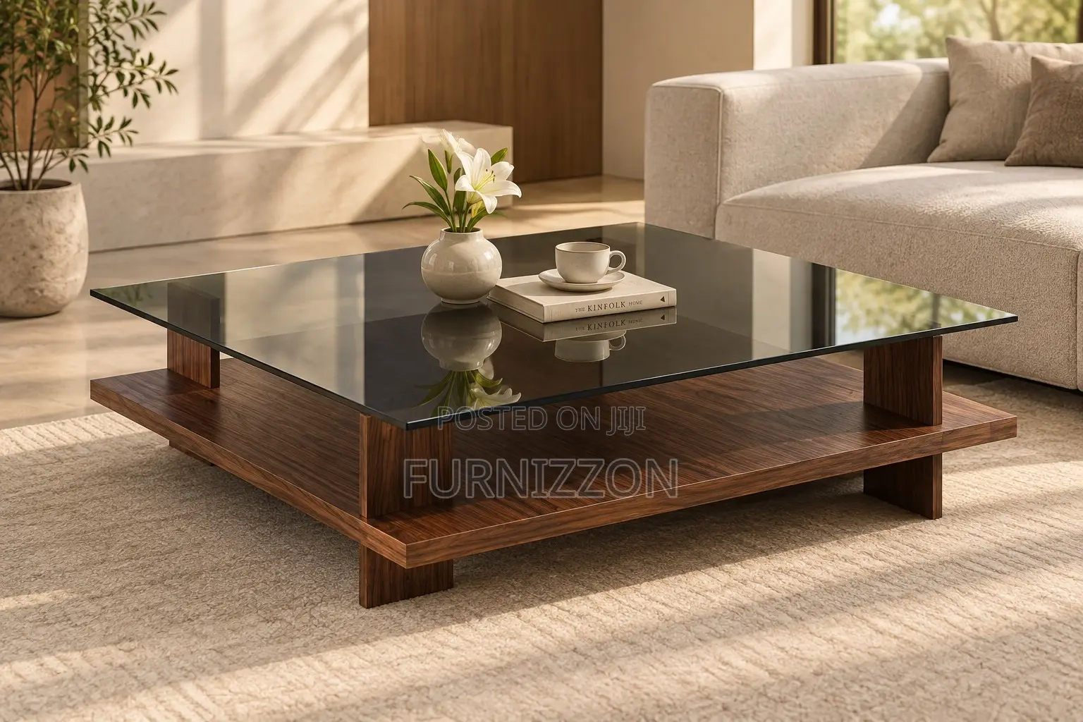 Walnut Coffee Table With Full Glass Top