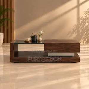 Walnut Coffee Table With Glass Floating Block