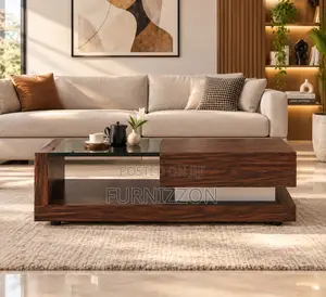 Walnut Coffee Table With Glass Floating Block