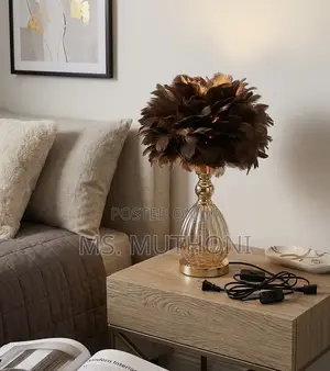 Elegant Glass Base Feather Desk Lamp