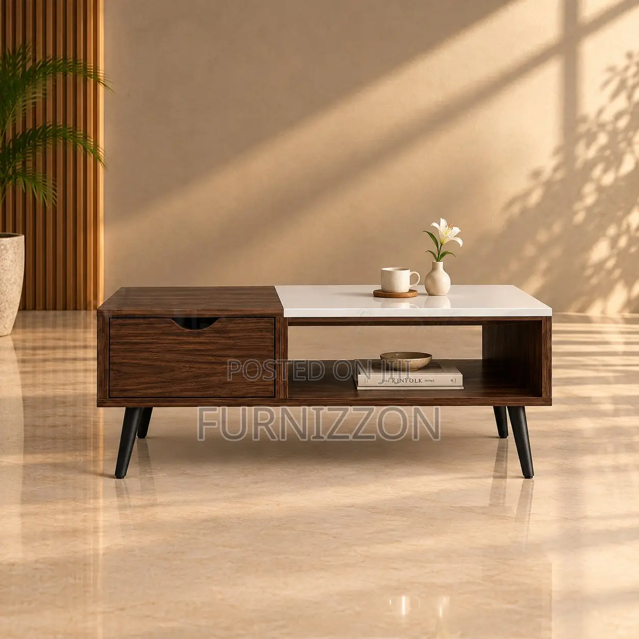 Walnut Marble-Top Coffee Table
