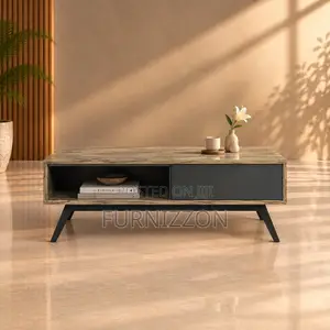 Stone-Finish Coffee Table With Grey Drawer