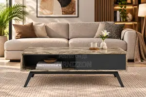 Stone-Finish Coffee Table With Grey Drawer