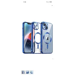 iPhone 14+ Plated Clear MagSafe Case Blue TPU, Camera Lens Protector