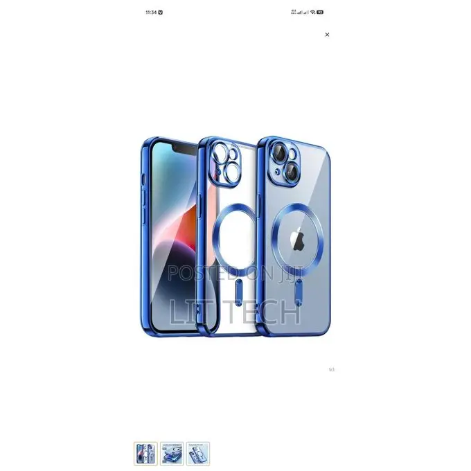 iPhone 14+ Plated Clear MagSafe Case Blue TPU, Camera Lens Protector