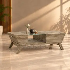 Rustic Oak Coffee Table With Glass Center